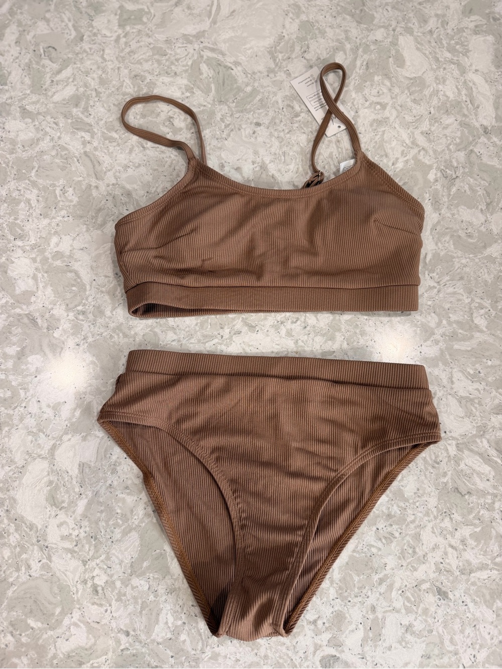 Cupshe Women's Ribbed High-Waist Bikini Set - Brown